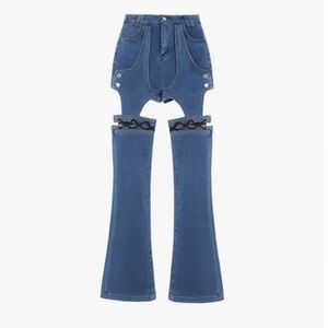 ◾️Liny Liberty Korean Brand Deconstructed Lace Up Leg Rodeo Saddle Jeans